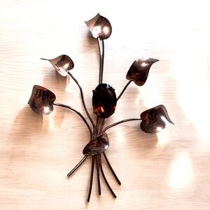 VTG 40s Sterling By Jordan Brooch Rose Gold look w/Smokey Root Beer Quartz Stone